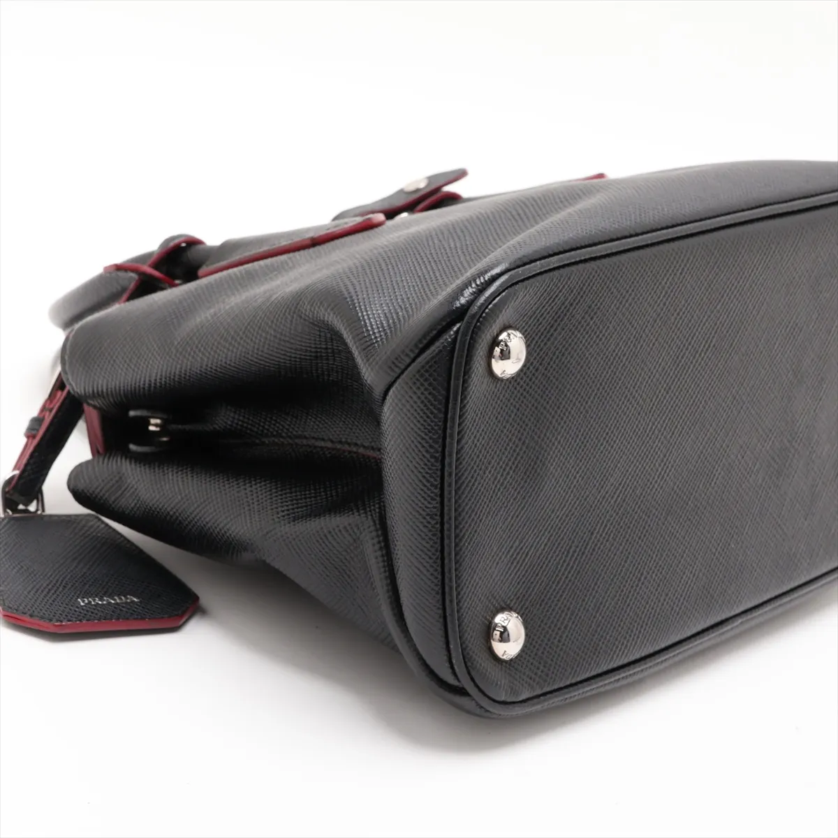 Saffiano Leather 2-Way Handbag, Black x Red — view 4