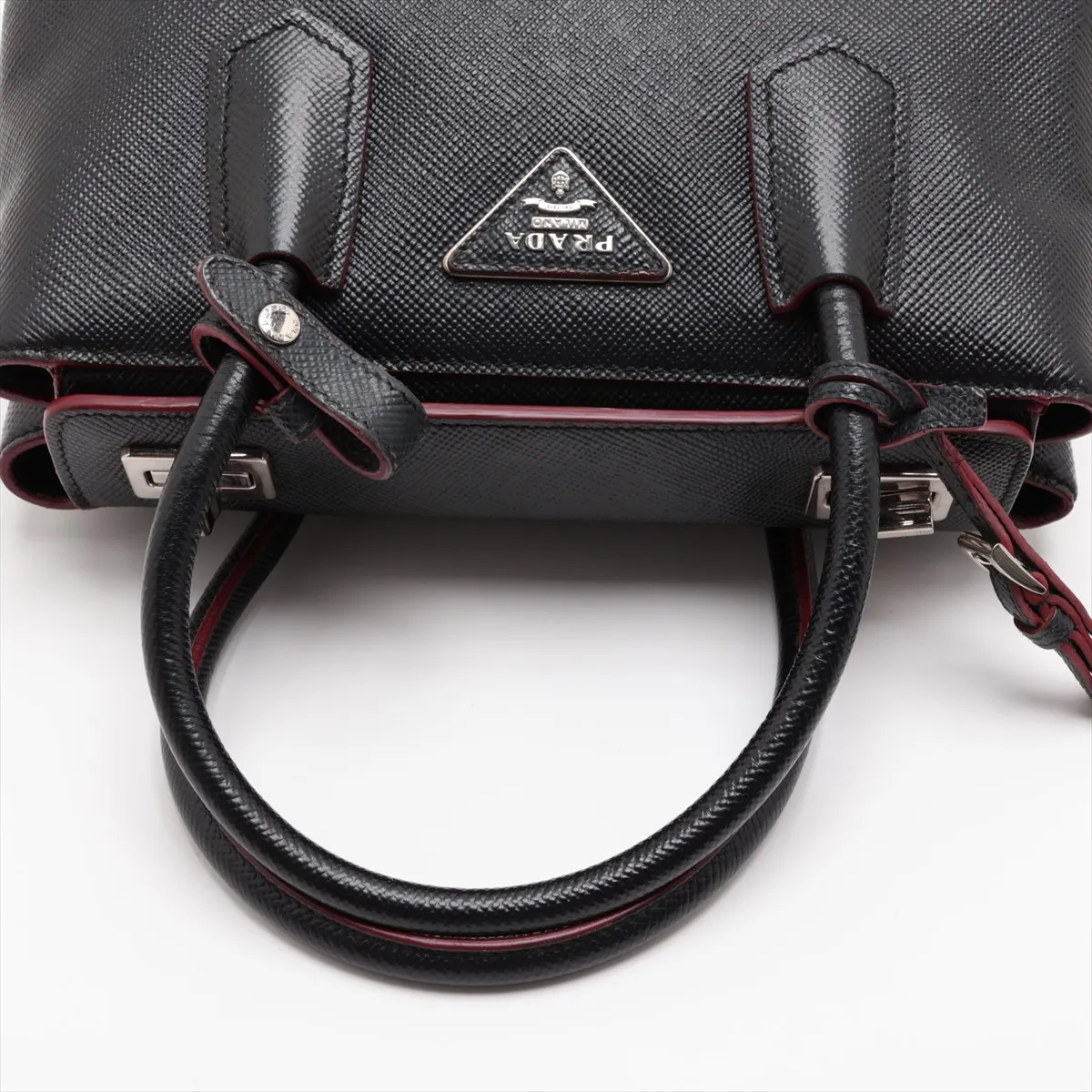 Saffiano Leather 2-Way Handbag, Black x Red — view 5