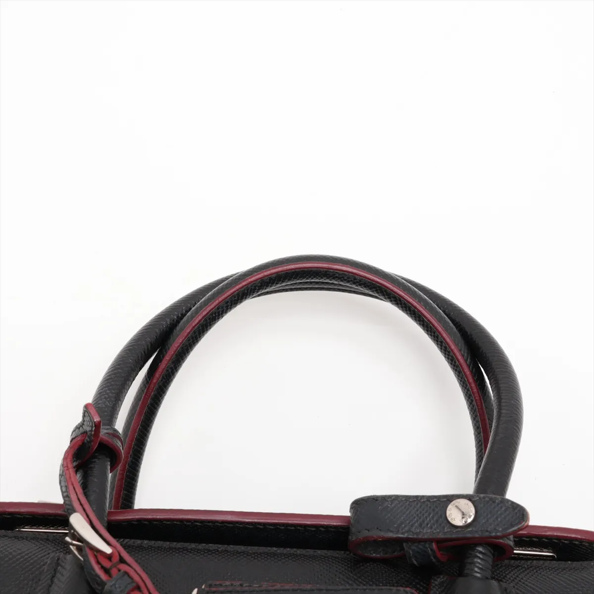 Saffiano Leather 2-Way Handbag, Black x Red — view 6