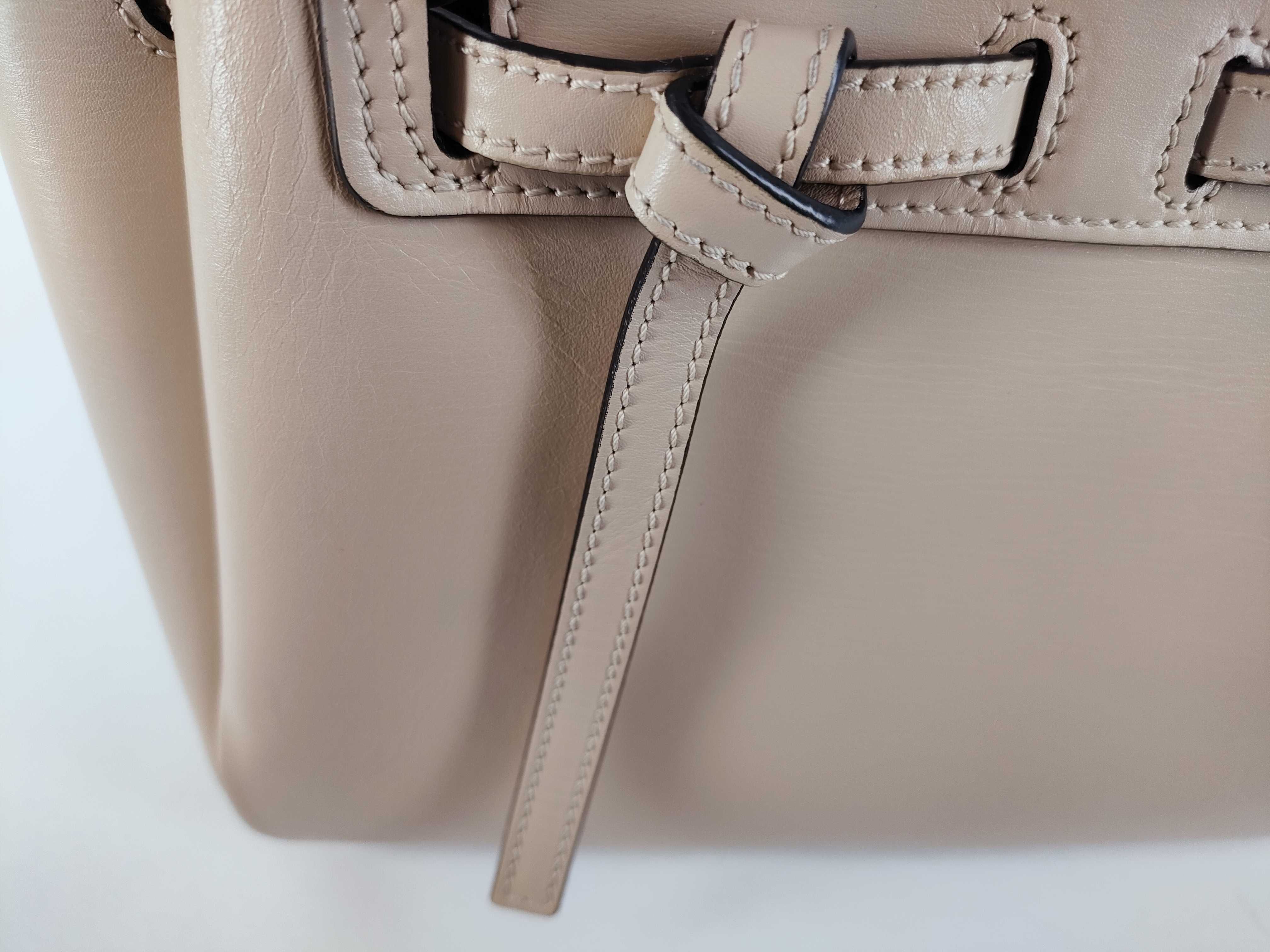 Lazo Mini Leather 2-Way Handbag, Light Beige — view 12