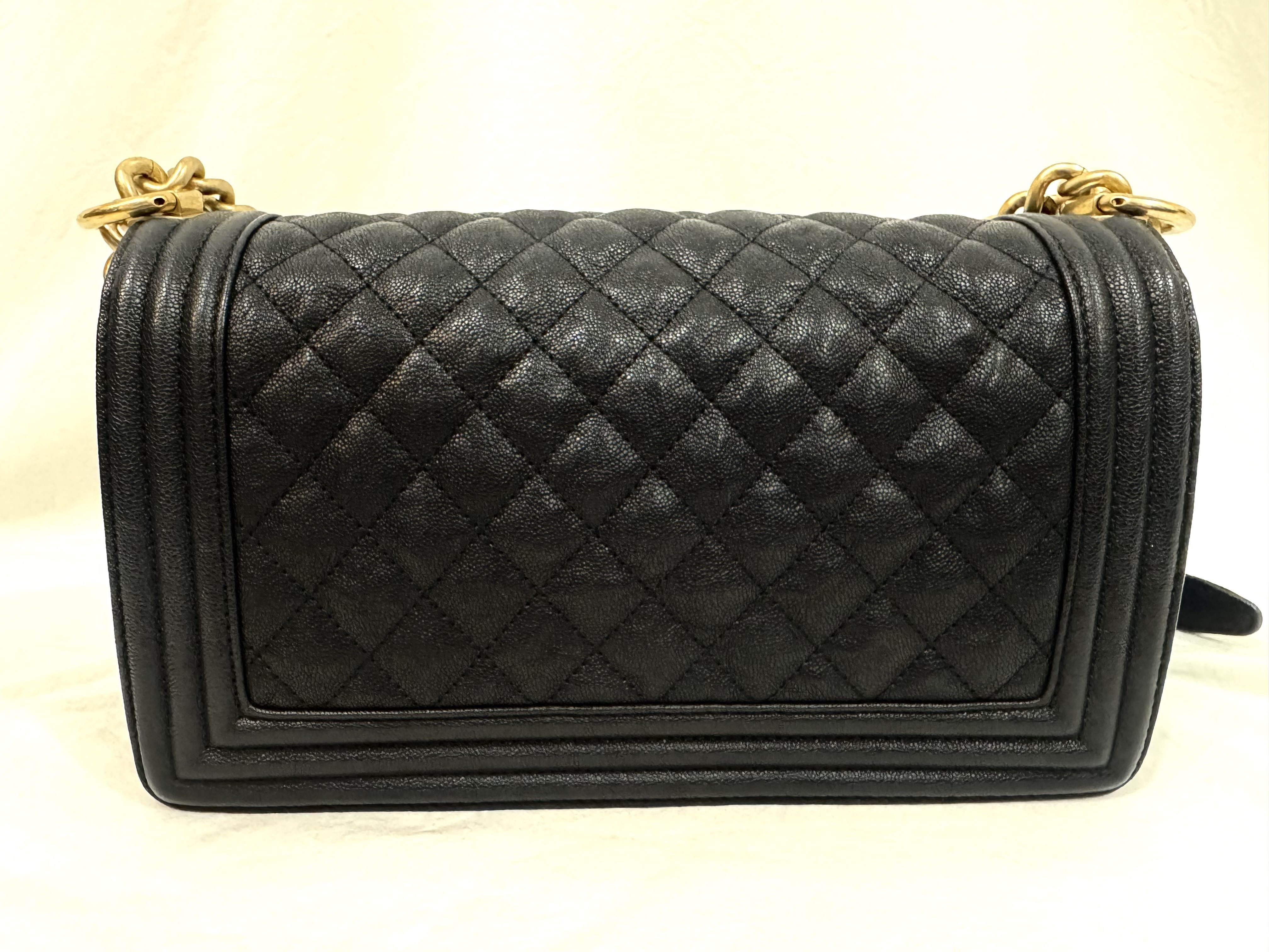 Caviar Skin Boy Chanel 25 Medium Dark Navy Vintage Gold Hardware Chain Shoulder Bag — view 3