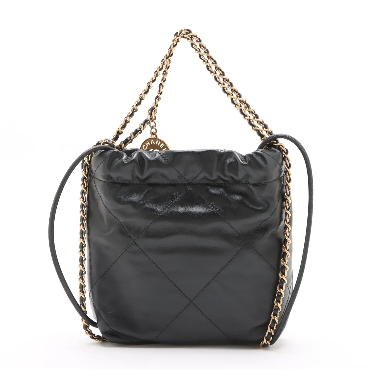 22 Mini Shiny Calfskin Chain Shoulder Bag Black Gold Hardware A7L79JE4 Random Plate AS3980 — view 2