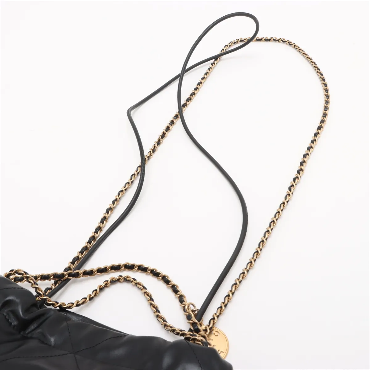 22 Mini Shiny Calfskin Chain Shoulder Bag Black Gold Hardware A7L79JE4 Random Plate AS3980 — view 7