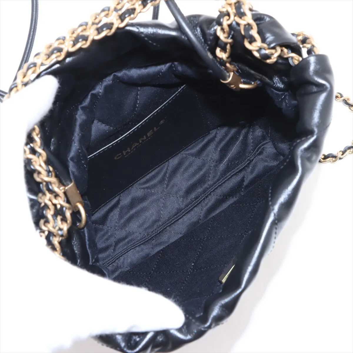 22 Mini Shiny Calfskin Chain Shoulder Bag Black Gold Hardware A7L79JE4 Random Plate AS3980 — view 8