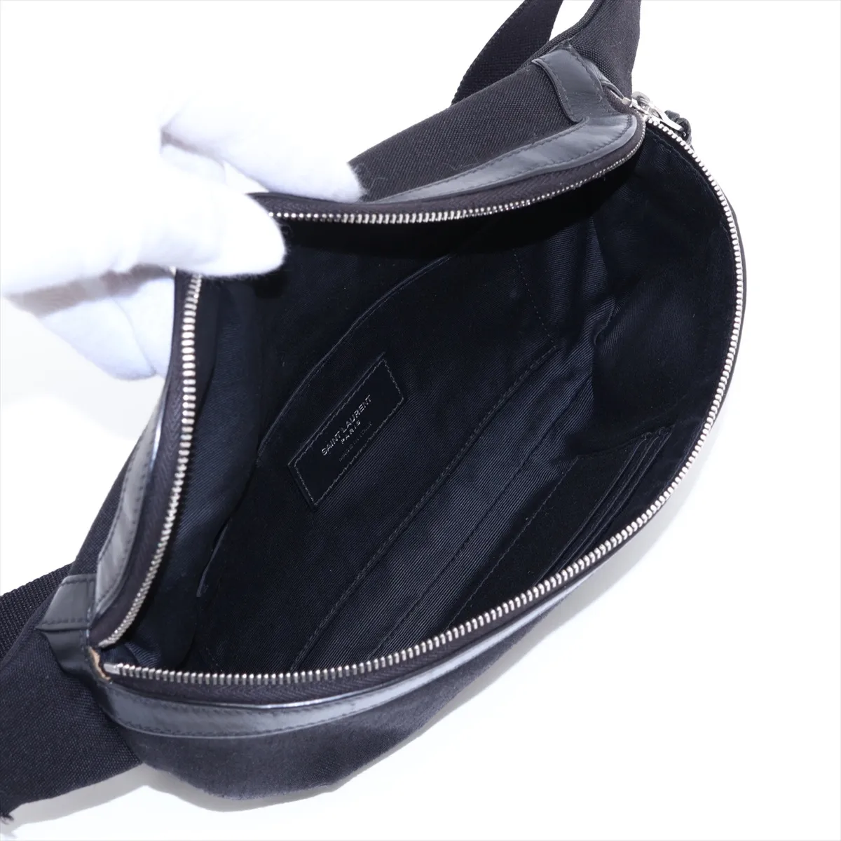 557831 Canvas x Leather Waist Pouch, Black — view 6