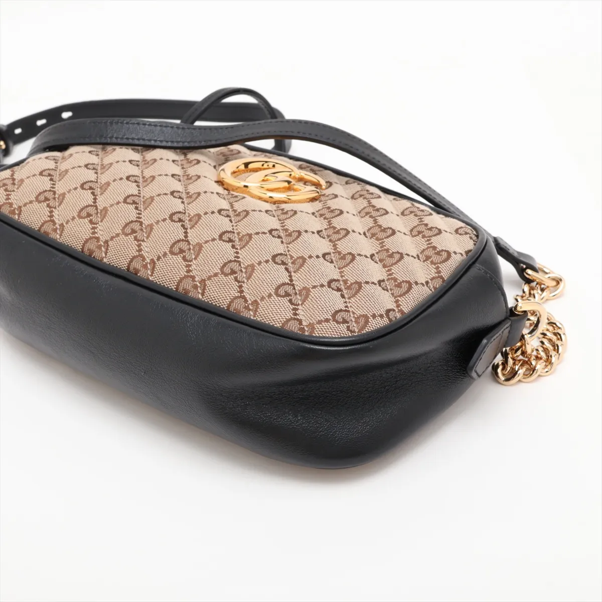 GG Marmont 447632 Canvas x Leather Chain Shoulder Bag Beige x Black — view 3