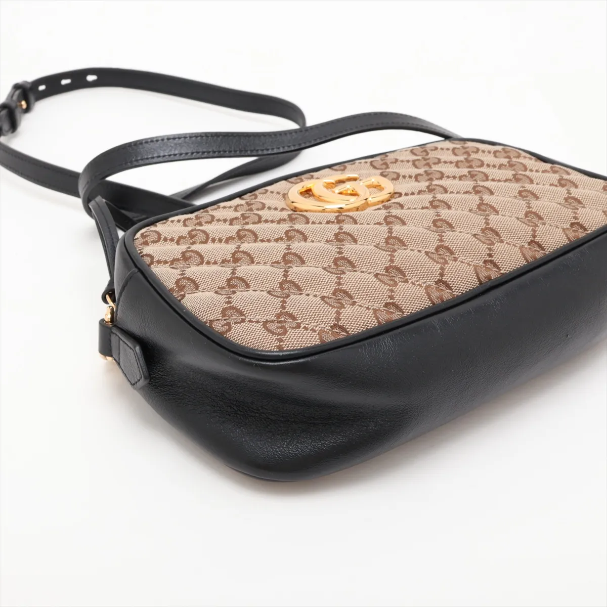 GG Marmont 447632 Canvas x Leather Chain Shoulder Bag Beige x Black — view 4