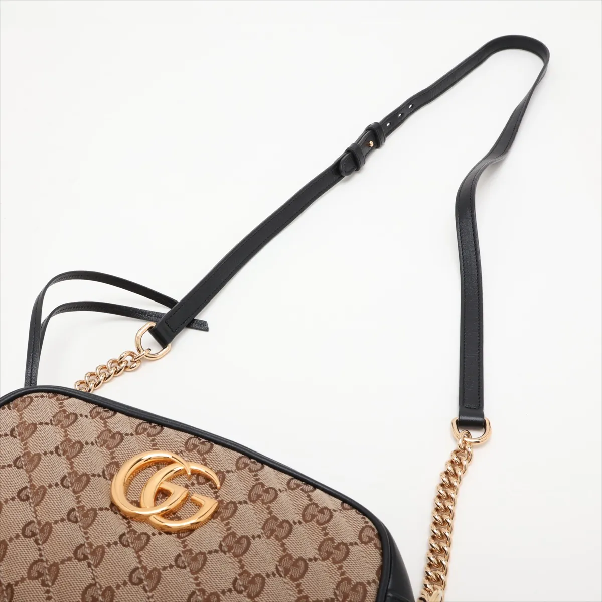 GG Marmont 447632 Canvas x Leather Chain Shoulder Bag Beige x Black — view 5