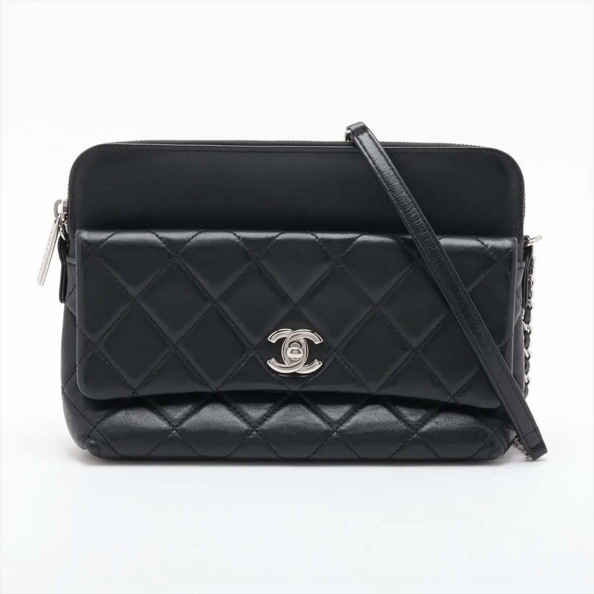 Matelassé Lambskin Chain Shoulder Bag, Black with Silver Hardware, 24622256, Serial Number 24