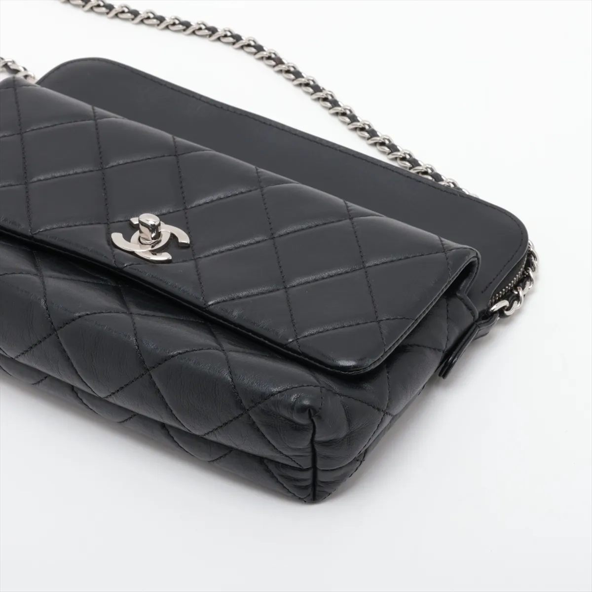 Matelassé Lambskin Chain Shoulder Bag, Black with Silver Hardware, 24622256, Serial Number 24 — view 3
