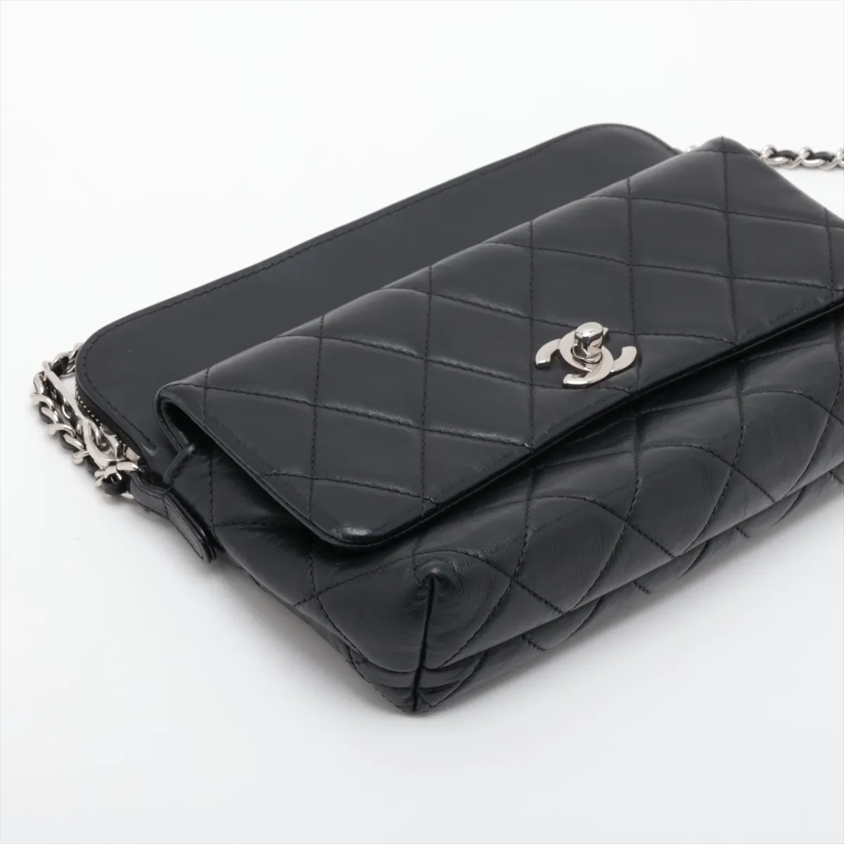 Matelassé Lambskin Chain Shoulder Bag, Black with Silver Hardware, 24622256, Serial Number 24 — view 4