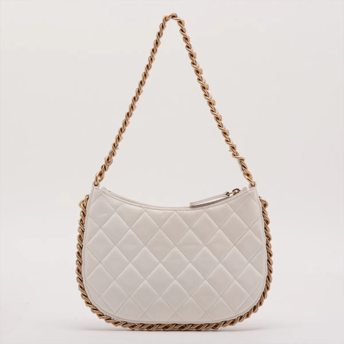 Matelassé Lambskin Chain Shoulder Bag, Chain Around, White, Gold Hardware, AN1KJNA6, Random Plate — view 2