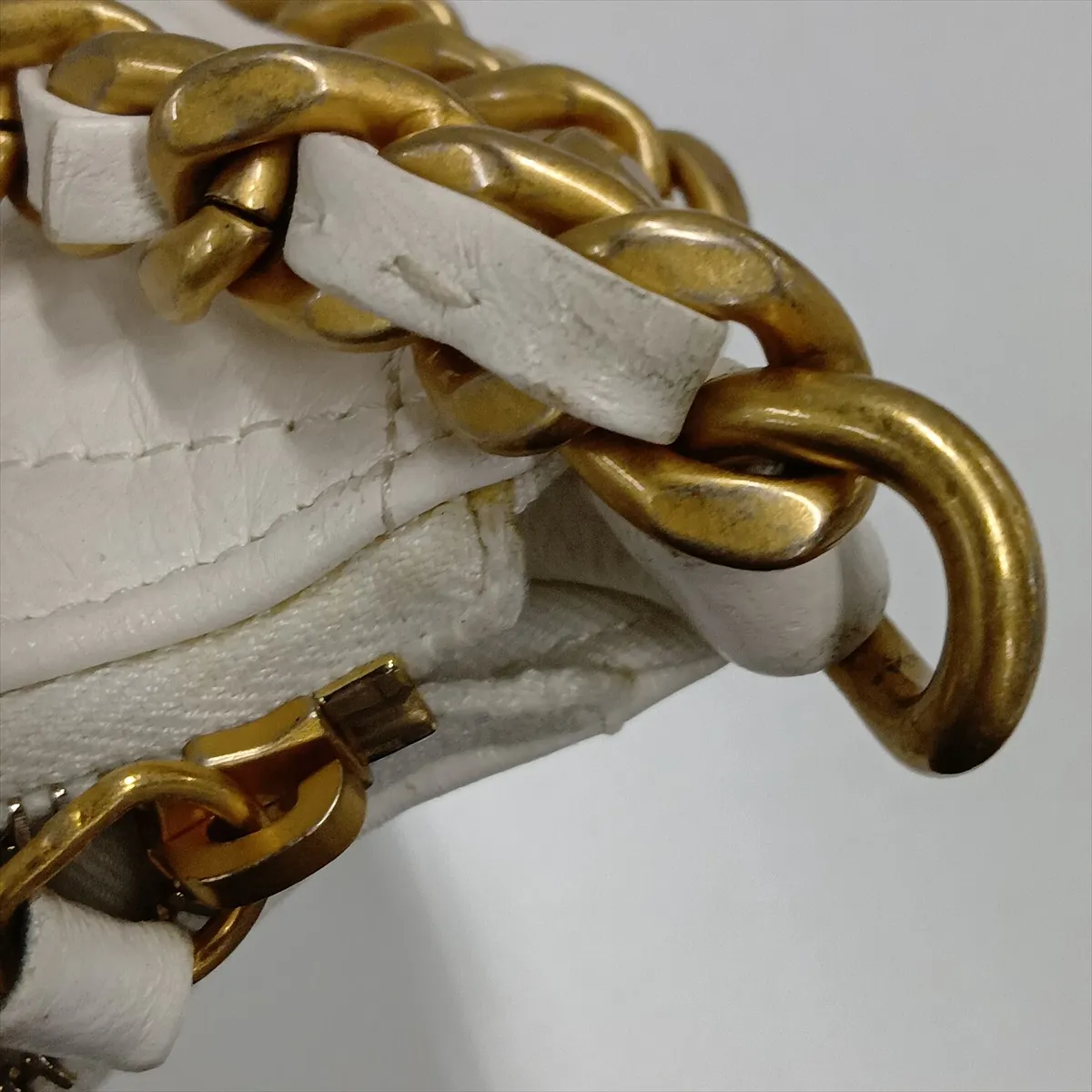 Matelassé Lambskin Chain Shoulder Bag, Chain Around, White, Gold Hardware, AN1KJNA6, Random Plate — view 11