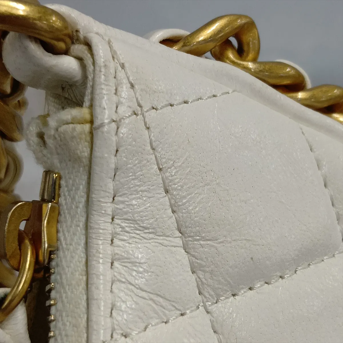 Matelassé Lambskin Chain Shoulder Bag, Chain Around, White, Gold Hardware, AN1KJNA6, Random Plate — view 14