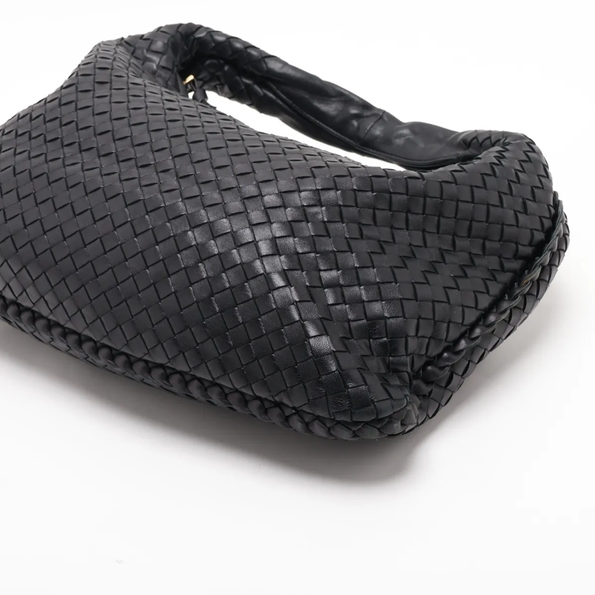 Intrecciato Hobo 115653 Leather Shoulder Bag, Black — view 3