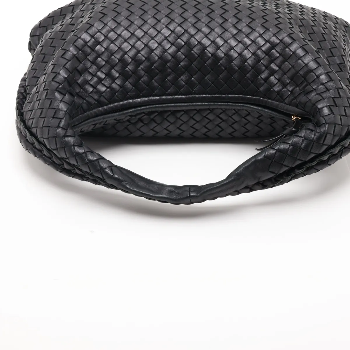 Intrecciato Hobo 115653 Leather Shoulder Bag, Black — view 5
