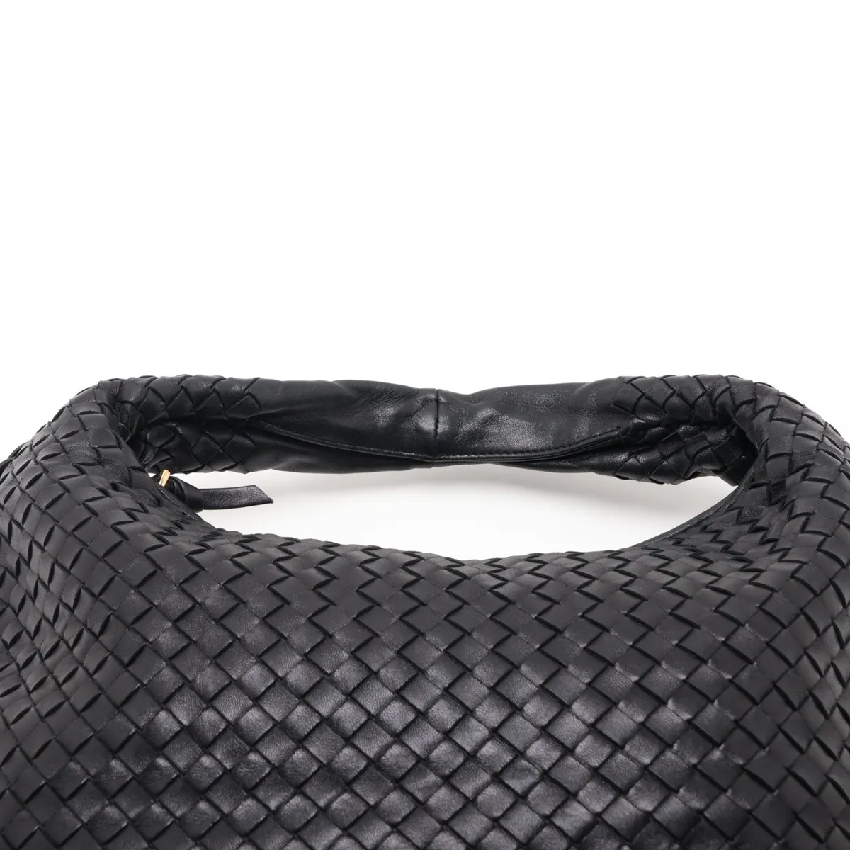 Intrecciato Hobo 115653 Leather Shoulder Bag, Black — view 6