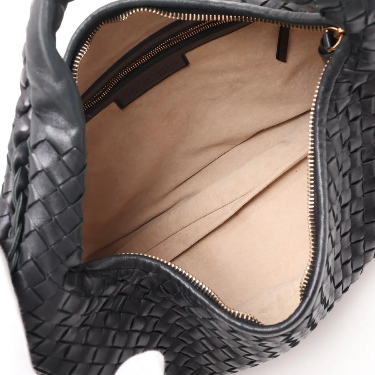 Intrecciato Hobo 115653 Leather Shoulder Bag, Black — view 7