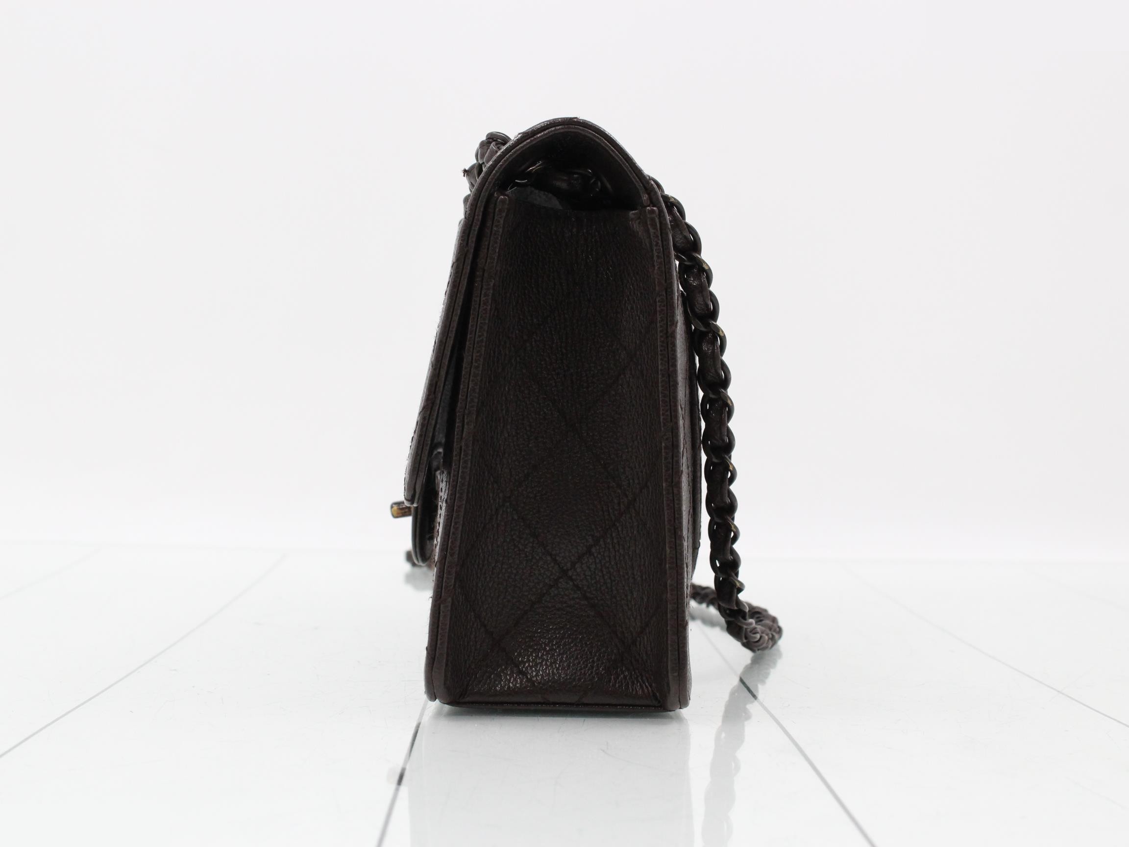 Matelassé Caviar Skin Chain Shoulder Bag, Series 5, Brown — view 3