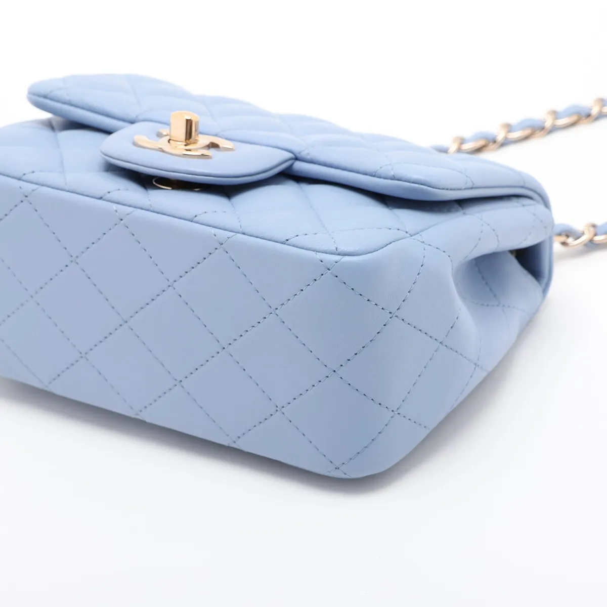 Mini Matelassé 17 Lambskin Single Flap Single Chain Bag, Blue with Gold Hardware, 30755074 (Serial Number in the 30s, A35200) — view 3
