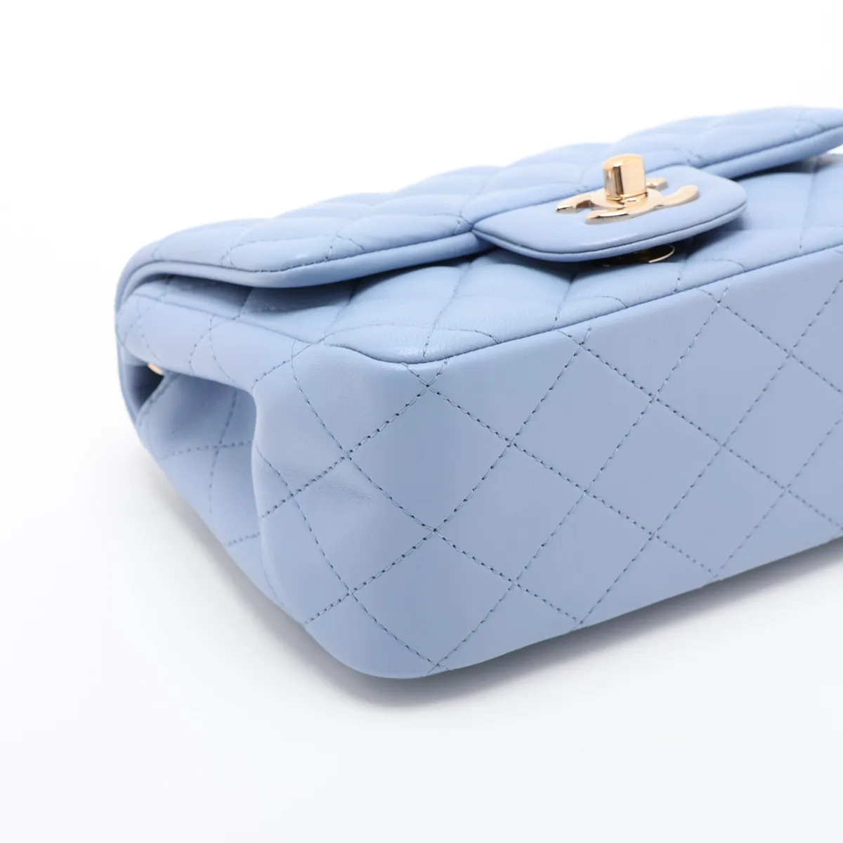Mini Matelassé 17 Lambskin Single Flap Single Chain Bag, Blue with Gold Hardware, 30755074 (Serial Number in the 30s, A35200) — view 4