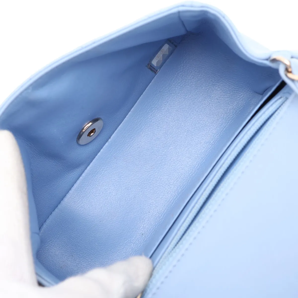 Mini Matelassé 17 Lambskin Single Flap Single Chain Bag, Blue with Gold Hardware, 30755074 (Serial Number in the 30s, A35200) — view 6