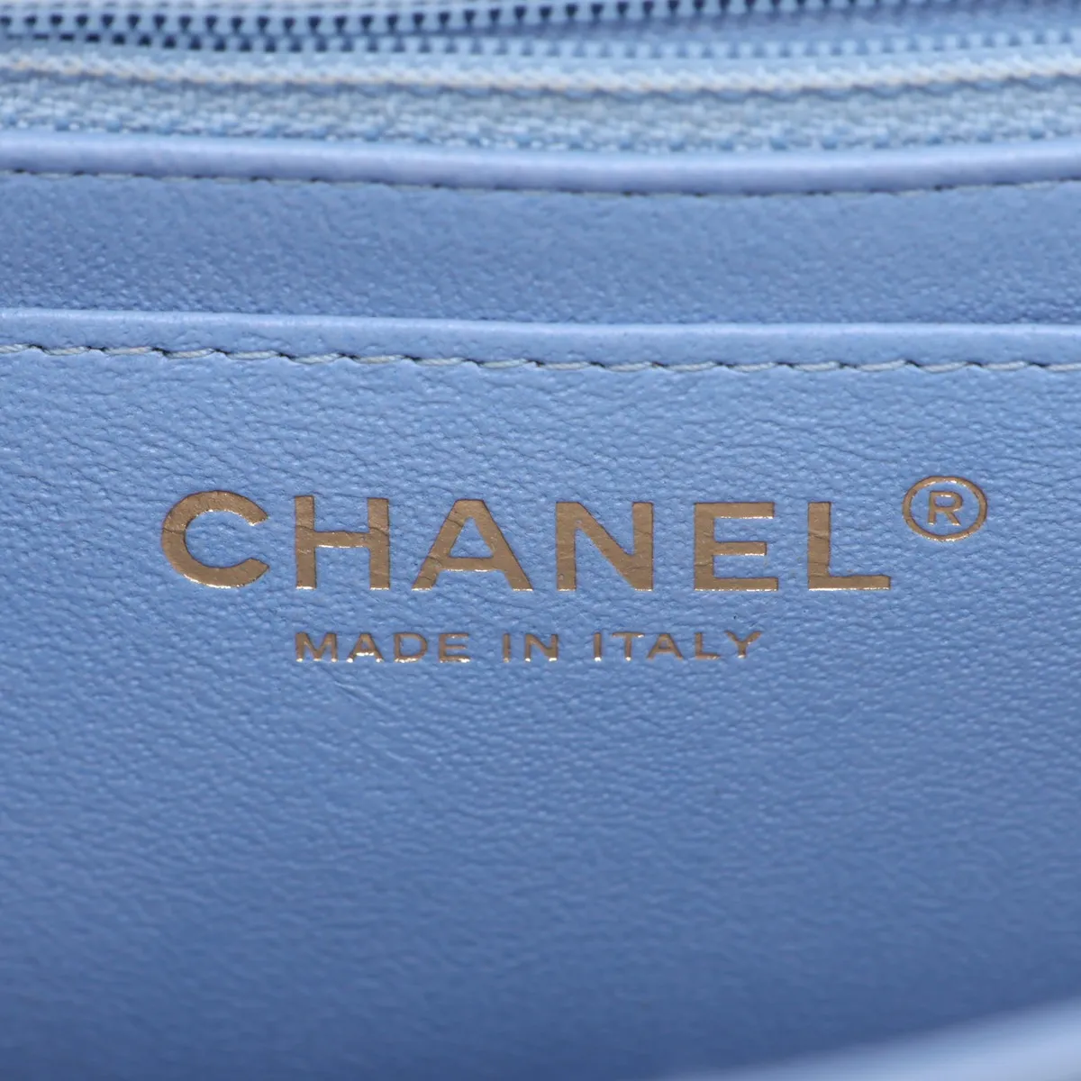 Mini Matelassé 17 Lambskin Single Flap Single Chain Bag, Blue with Gold Hardware, 30755074 (Serial Number in the 30s, A35200) — view 10