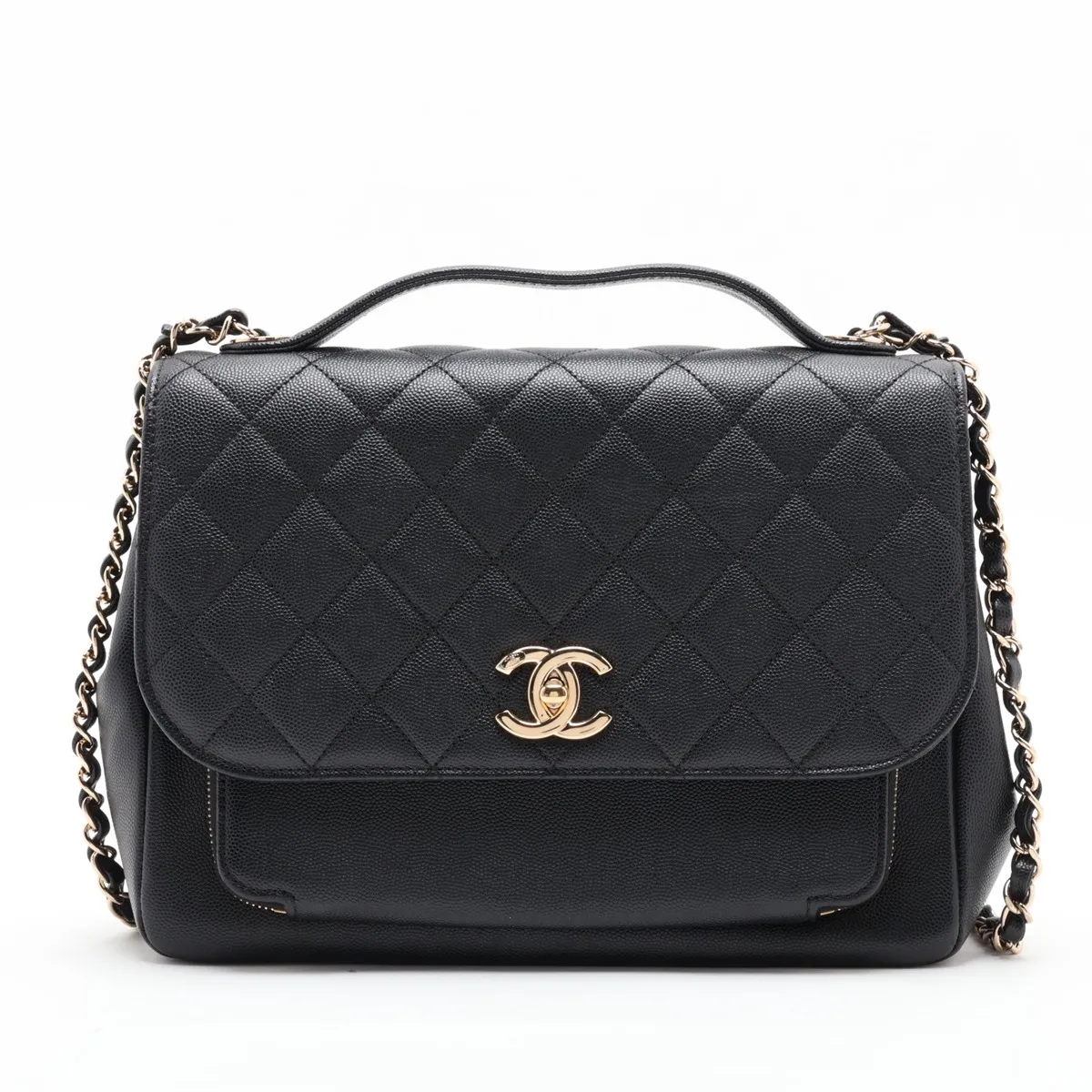 Business Affinity Caviar Skin 2-Way Handbag, Black with Gold Hardware, 25452587 (Serial Number in the 25s)