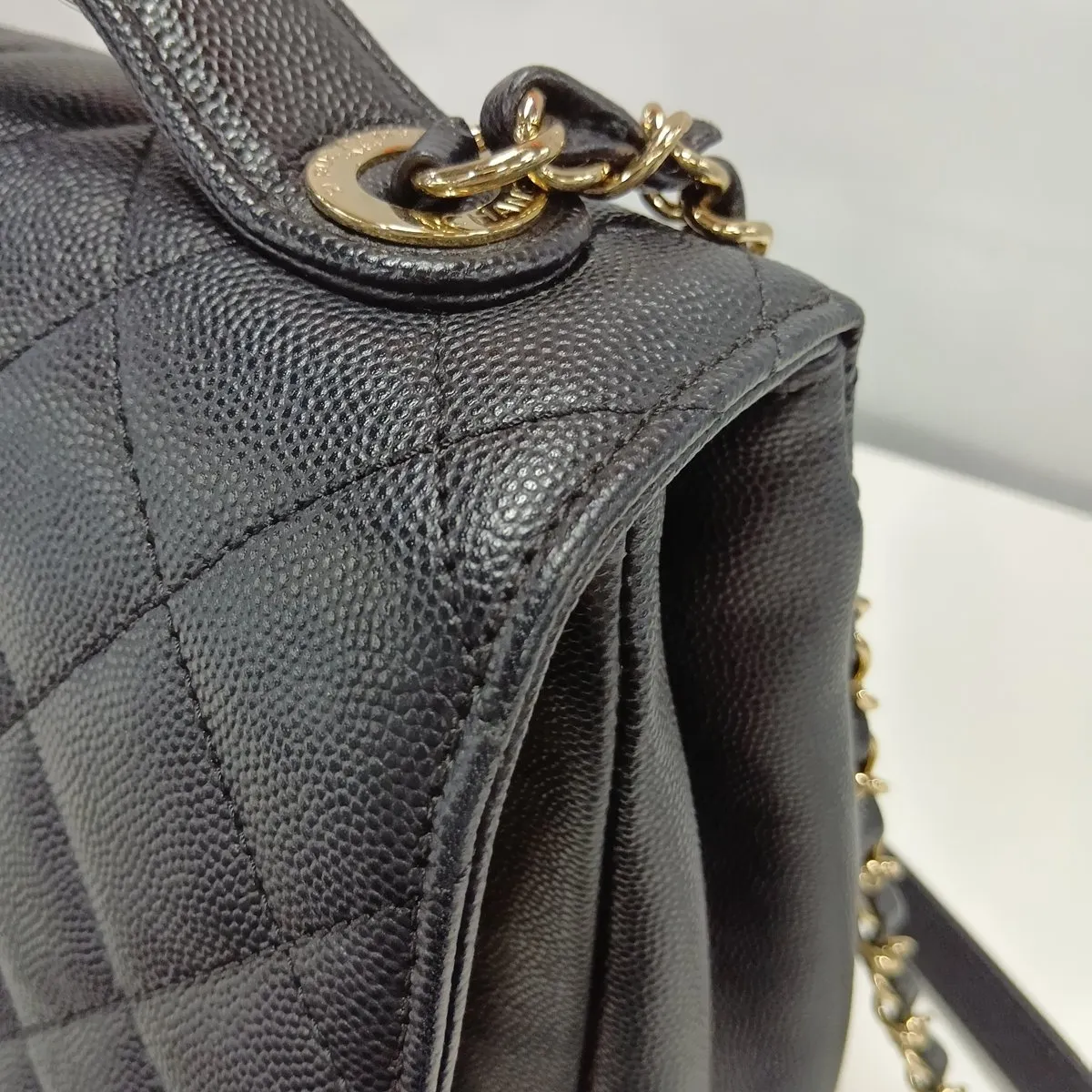 Business Affinity Caviar Skin 2-Way Handbag, Black with Gold Hardware, 25452587 (Serial Number in the 25s) — view 13
