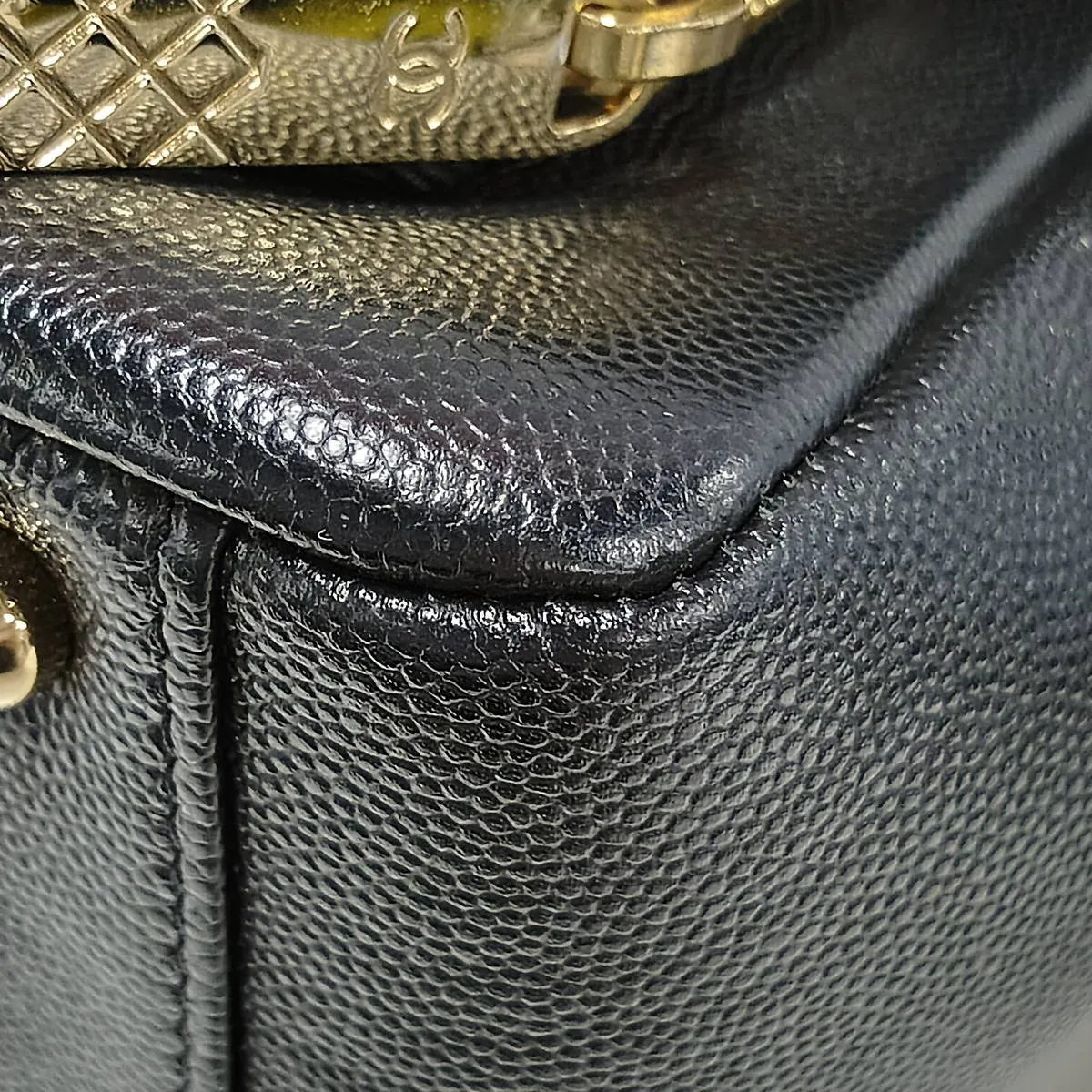 Business Affinity Caviar Skin 2-Way Handbag, Black with Gold Hardware, 25452587 (Serial Number in the 25s) — view 15