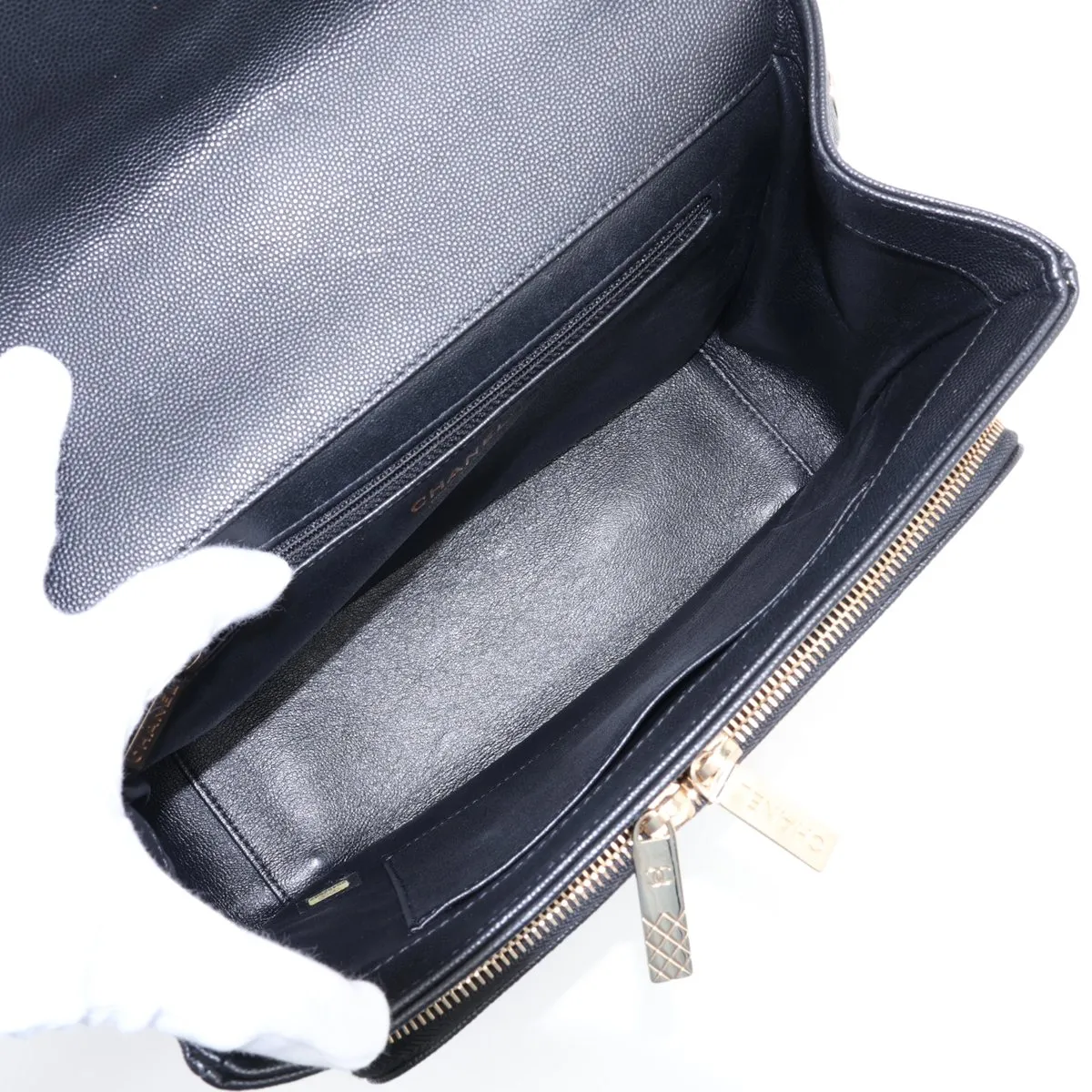 Business Affinity Caviar Skin 2-Way Handbag, Black with Gold Hardware, 25452587 (Serial Number in the 25s) — view 8