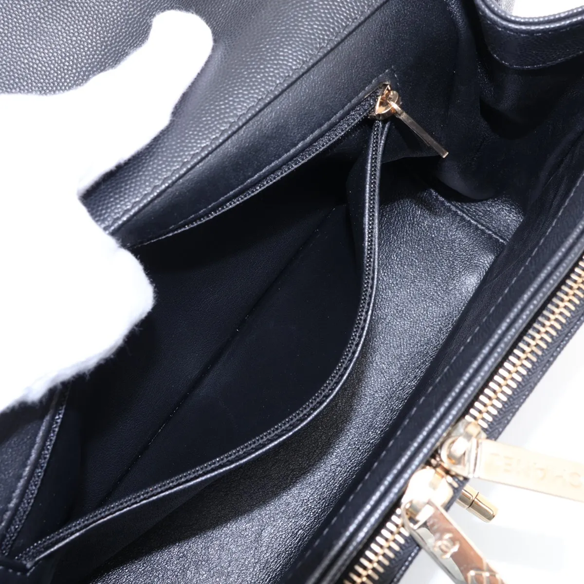 Business Affinity Caviar Skin 2-Way Handbag, Black with Gold Hardware, 25452587 (Serial Number in the 25s) — view 9