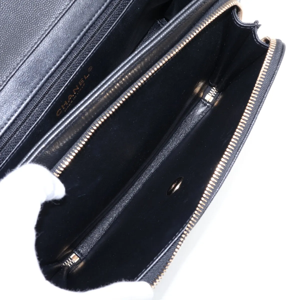 Business Affinity Caviar Skin 2-Way Handbag, Black with Gold Hardware, 25452587 (Serial Number in the 25s) — view 10