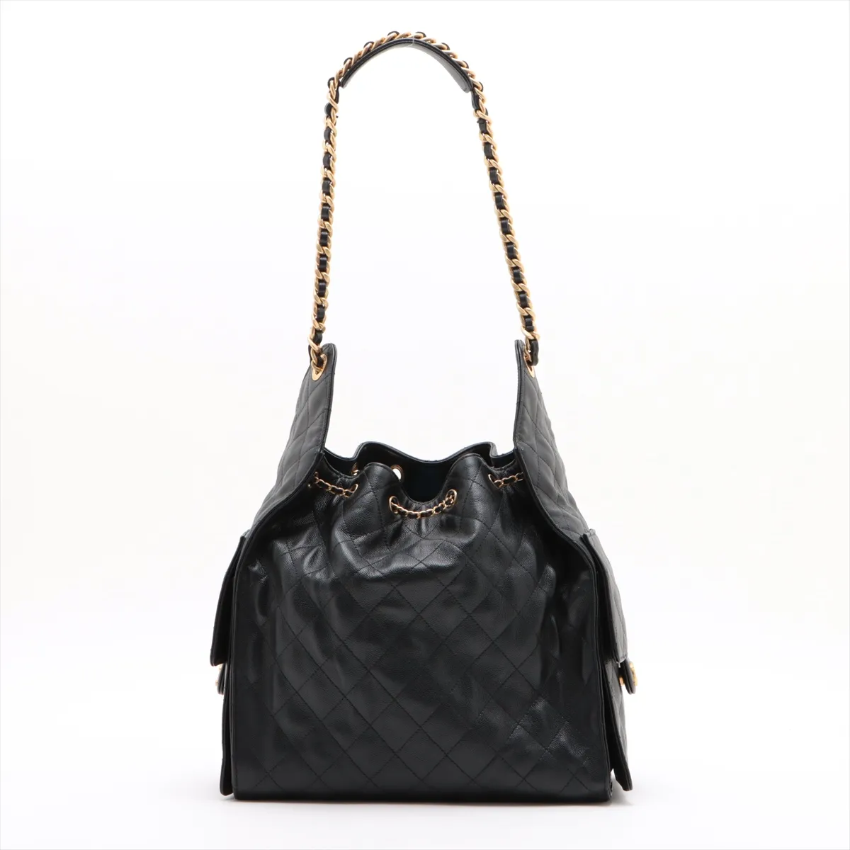 [Individually wrapped] Chanel 25 Medium Caviar Skin Chain Shoulder Bag Black Gold Hardware N9TT7PK6 Random Plate — view 2