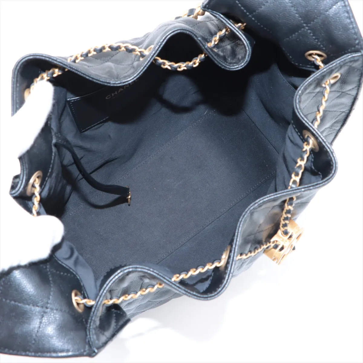 [Individually wrapped] Chanel 25 Medium Caviar Skin Chain Shoulder Bag Black Gold Hardware N9TT7PK6 Random Plate — view 6