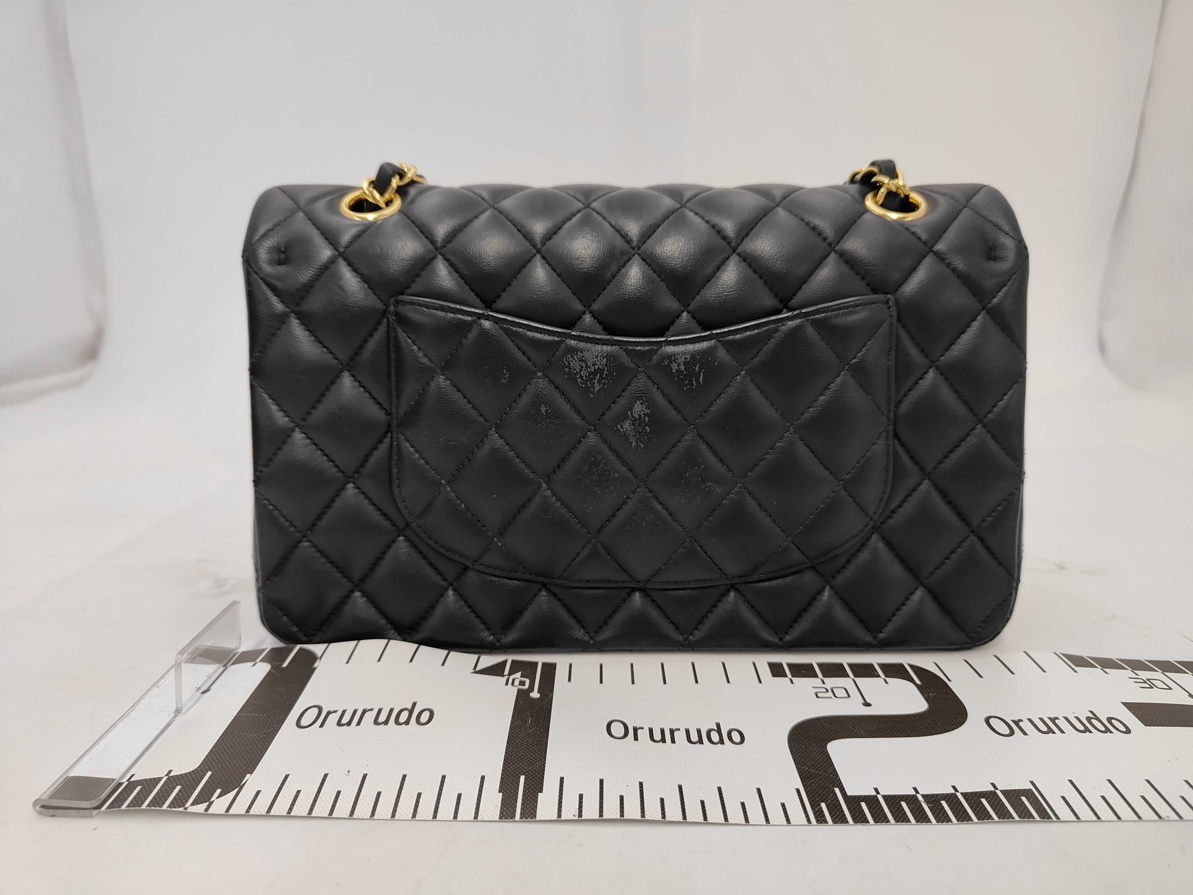 Matelassé Double Flap Chain Shoulder Bag, Black Lambskin, Gold Hardware. — view 2