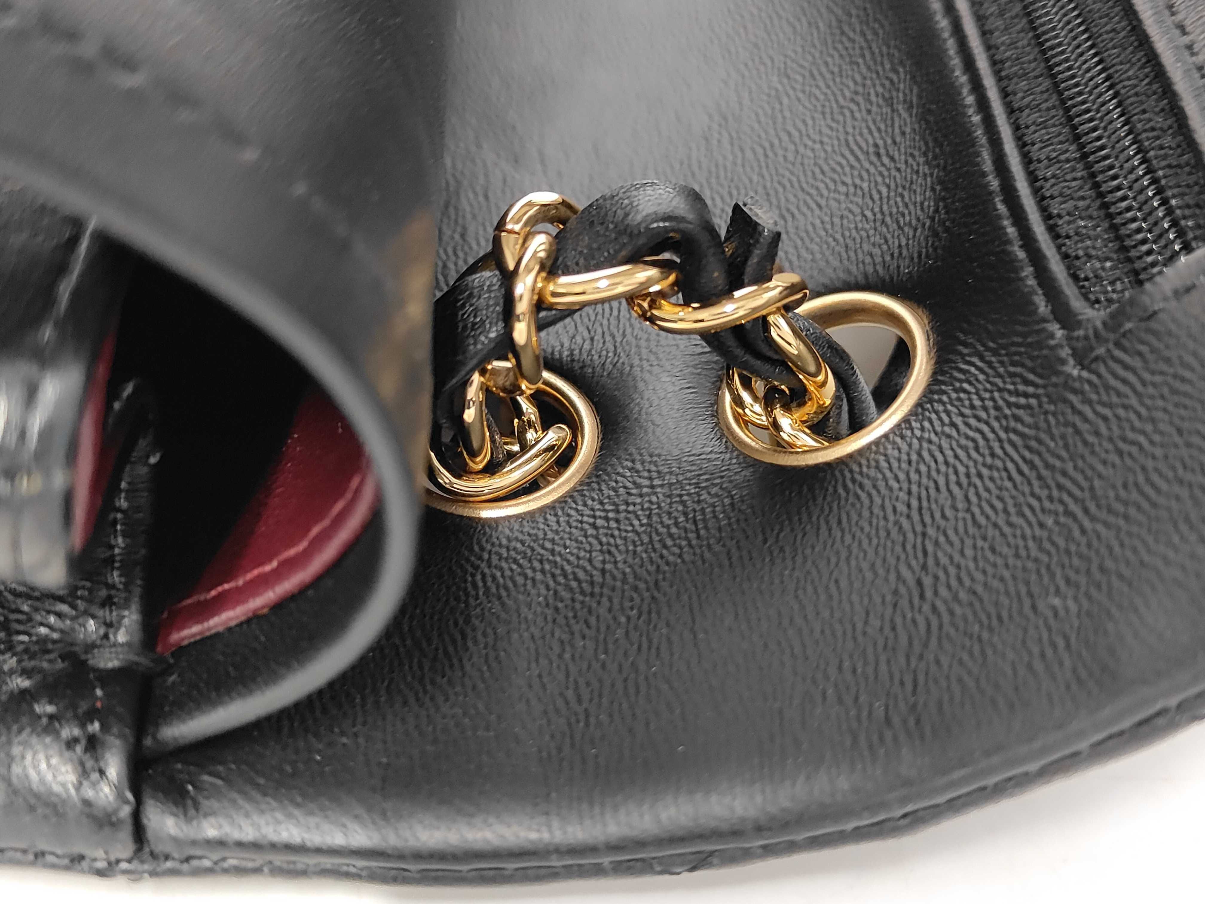 Matelassé Double Flap Chain Shoulder Bag, Black Lambskin, Gold Hardware. — view 7
