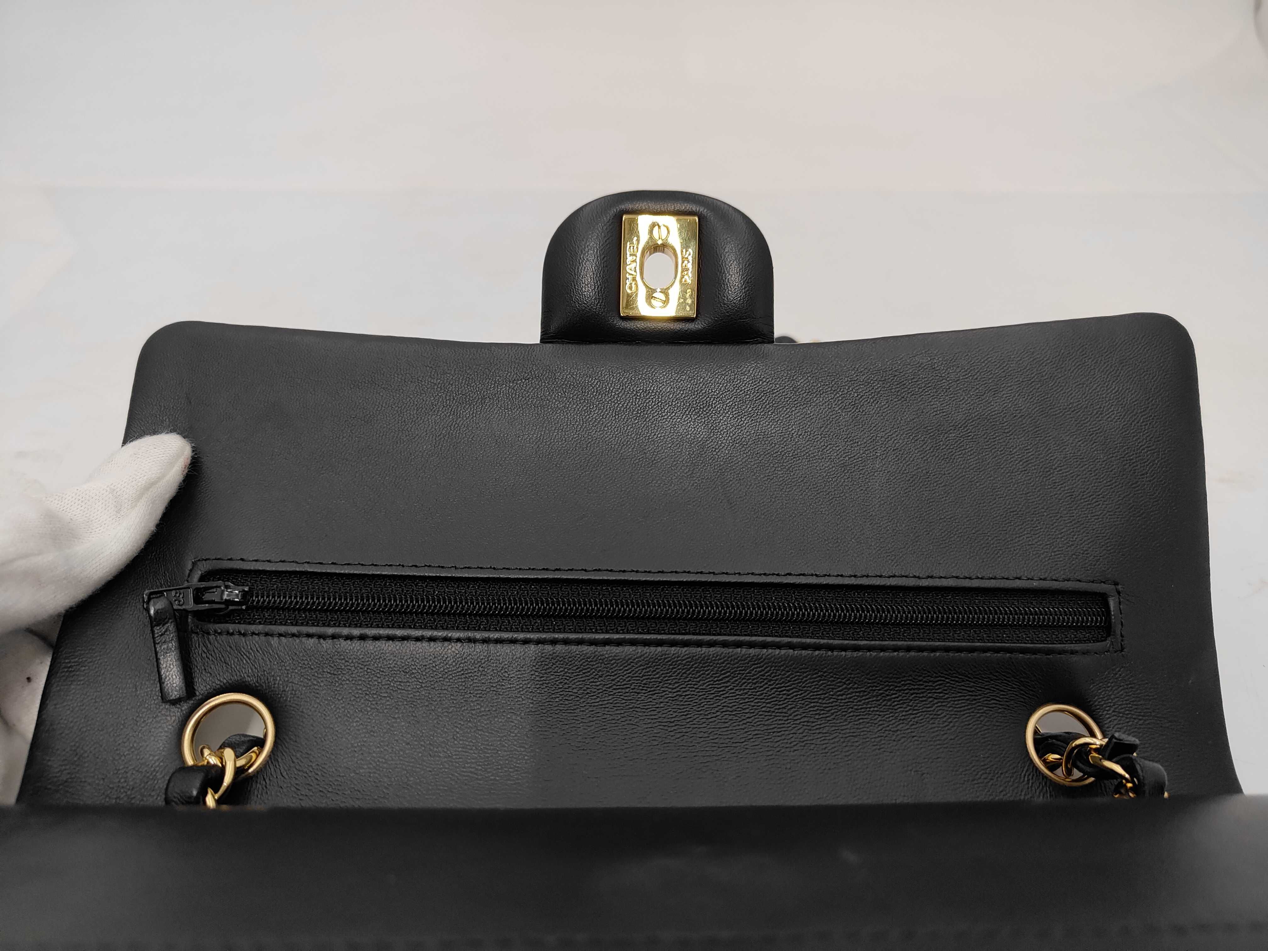 Matelassé Double Flap Chain Shoulder Bag, Black Lambskin, Gold Hardware. — view 8