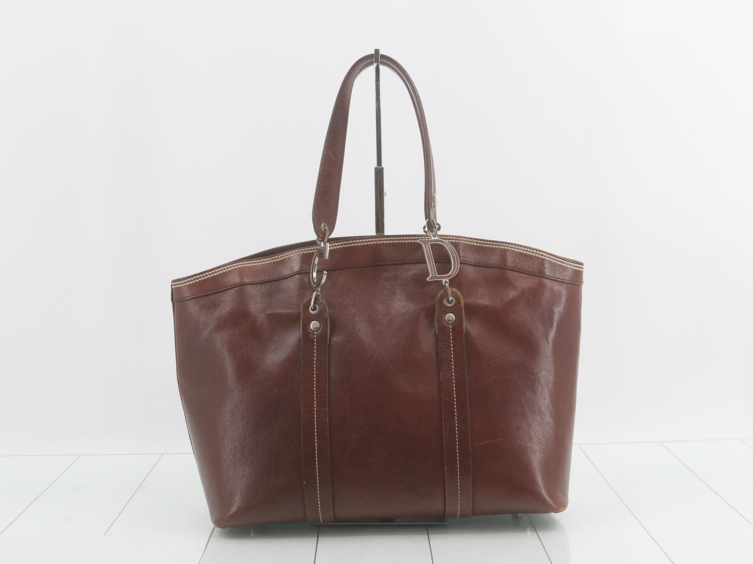 leather tote bag, brown — view 2