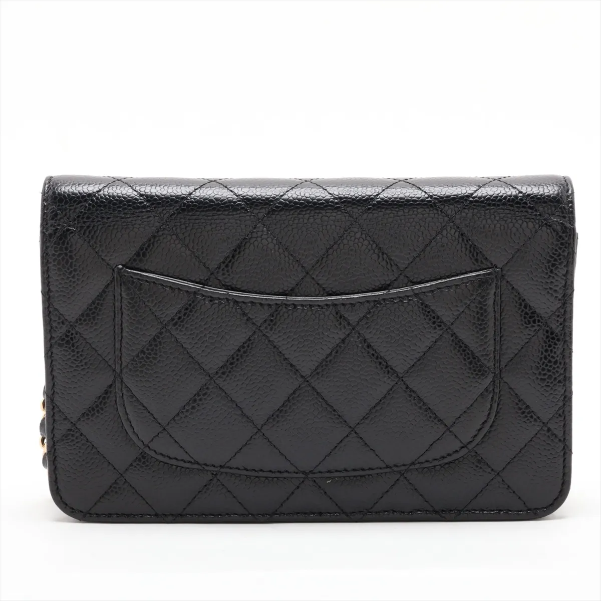 Matelassé Caviar Skin Chain Wallet, Black with Gold Hardware, 29147579, Serial Number 29 — view 2