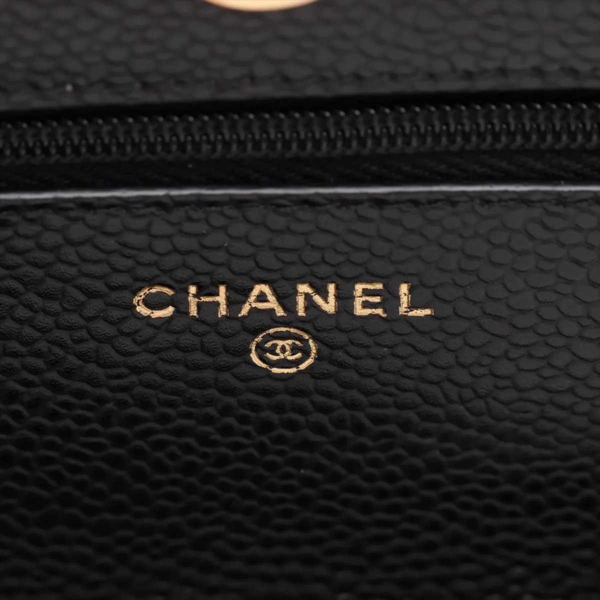Matelassé Caviar Skin Chain Wallet, Black with Gold Hardware, 29147579, Serial Number 29 — view 12