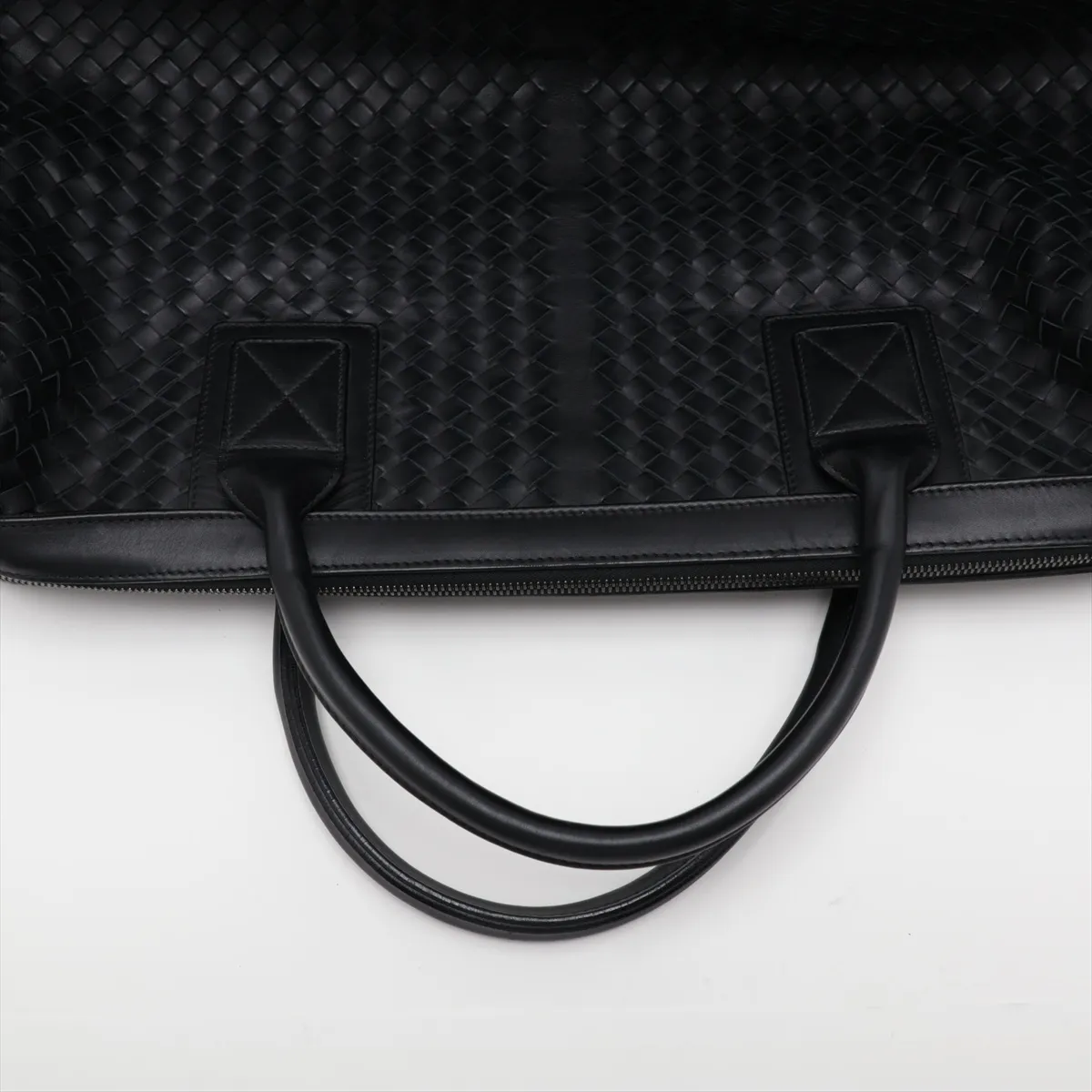 Intrecciato Leather Boston Bag, Black, 129520 — view 5