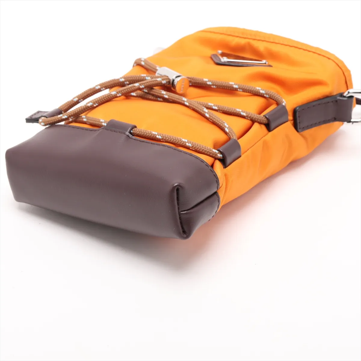 Tessuto Nylon x Leather Shoulder Bag, Orange x Brown, 2ZT079 — view 3