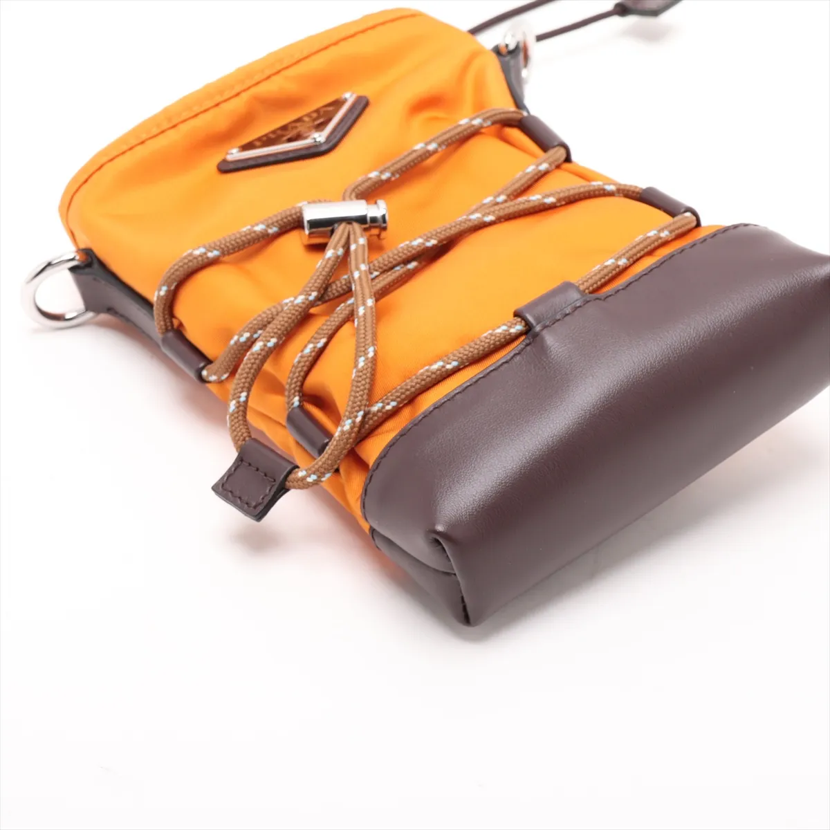 Tessuto Nylon x Leather Shoulder Bag, Orange x Brown, 2ZT079 — view 4