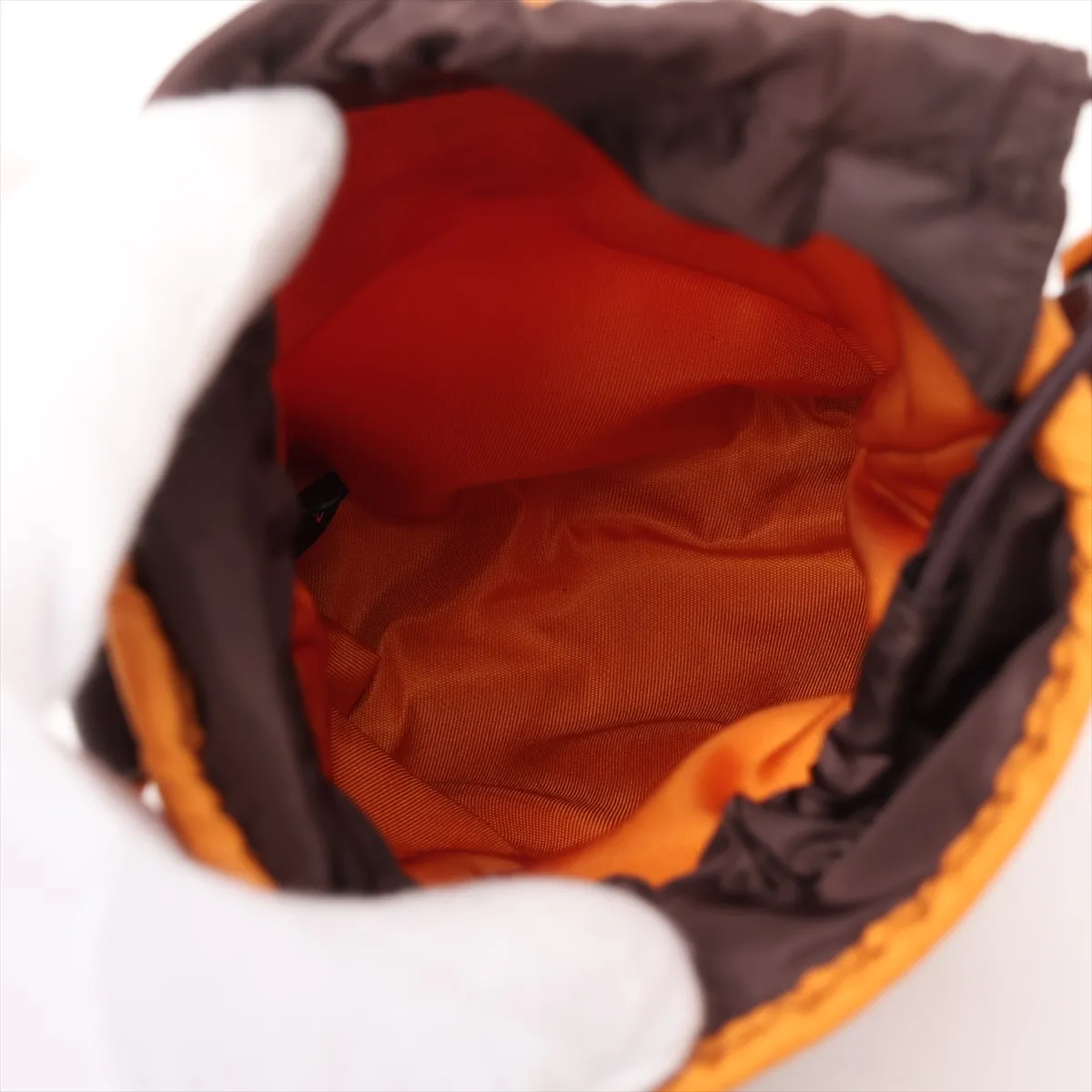 Tessuto Nylon x Leather Shoulder Bag, Orange x Brown, 2ZT079 — view 6