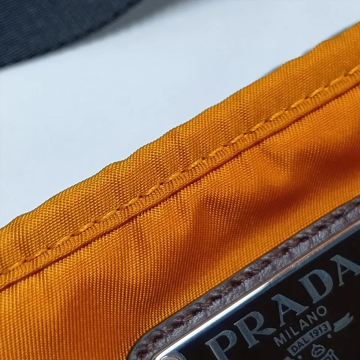 Tessuto Nylon x Leather Shoulder Bag, Orange x Brown, 2ZT079 — view 9