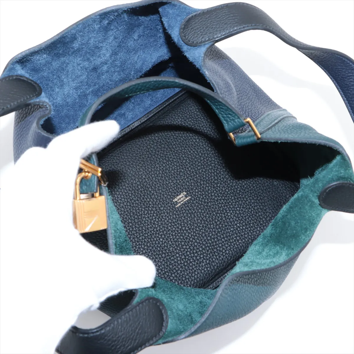 Picotan Lock 22 MM Cazac 2 Taurillon Clemence Vert Bosfort x Black x Deep Blue Gold hardware Y:2020 Cadena cannot be unlocked without key — view 7