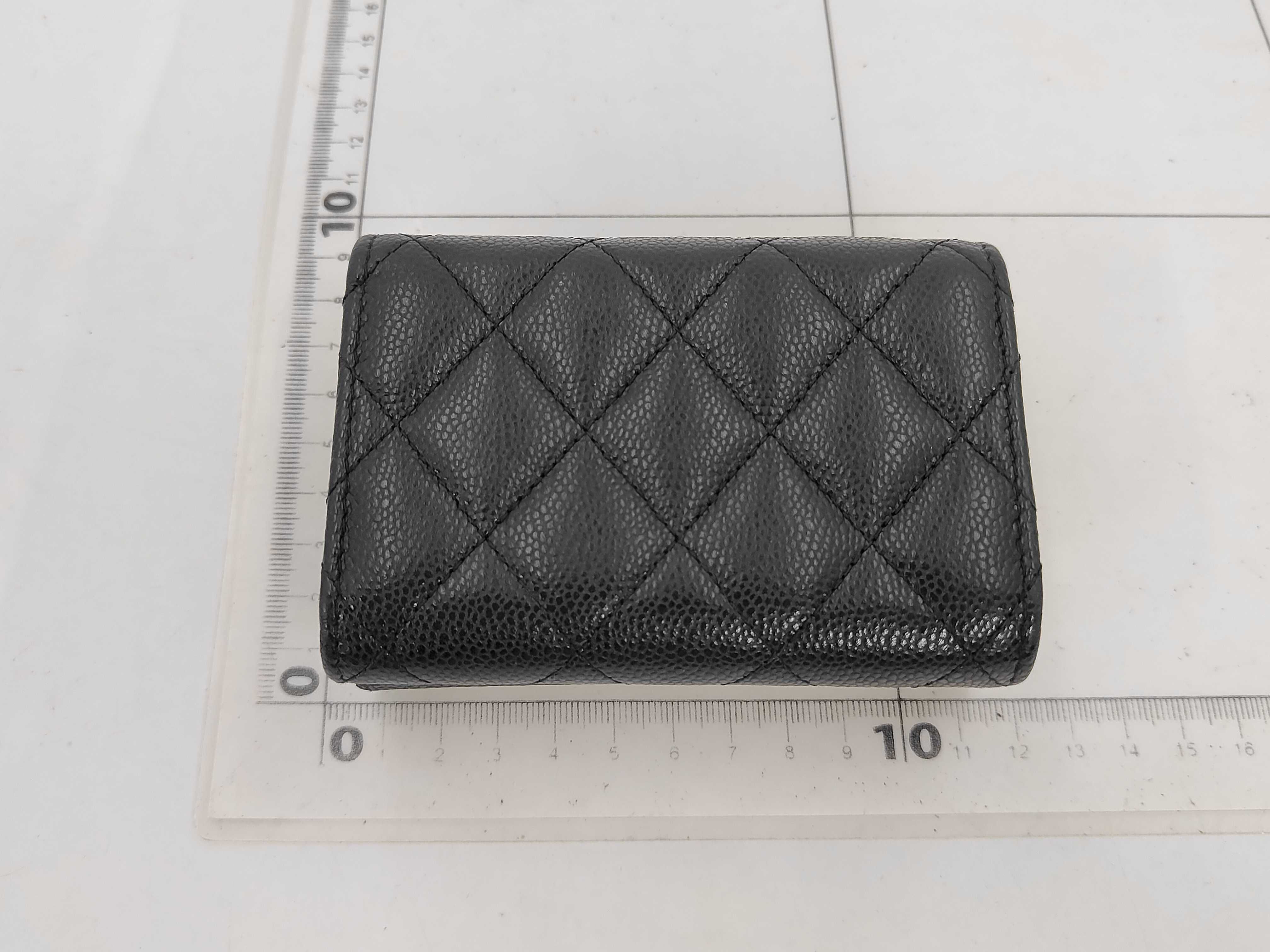 Matelassé Caviar Skin Compact Wallet, Black with Gold Hardware — view 2