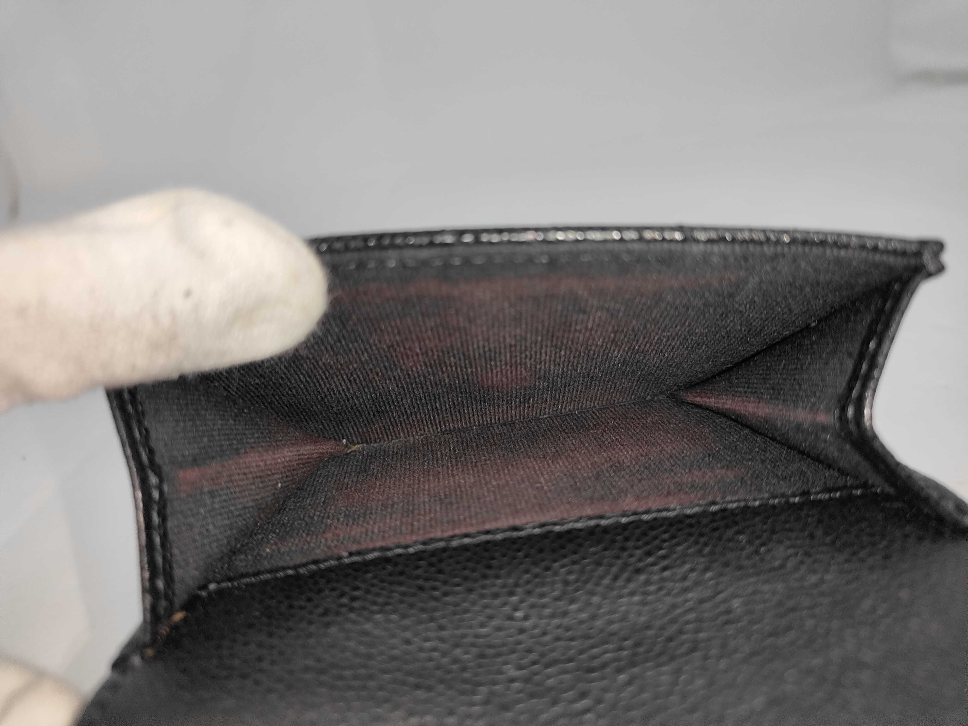 Matelassé Caviar Skin Compact Wallet, Black with Gold Hardware — view 3