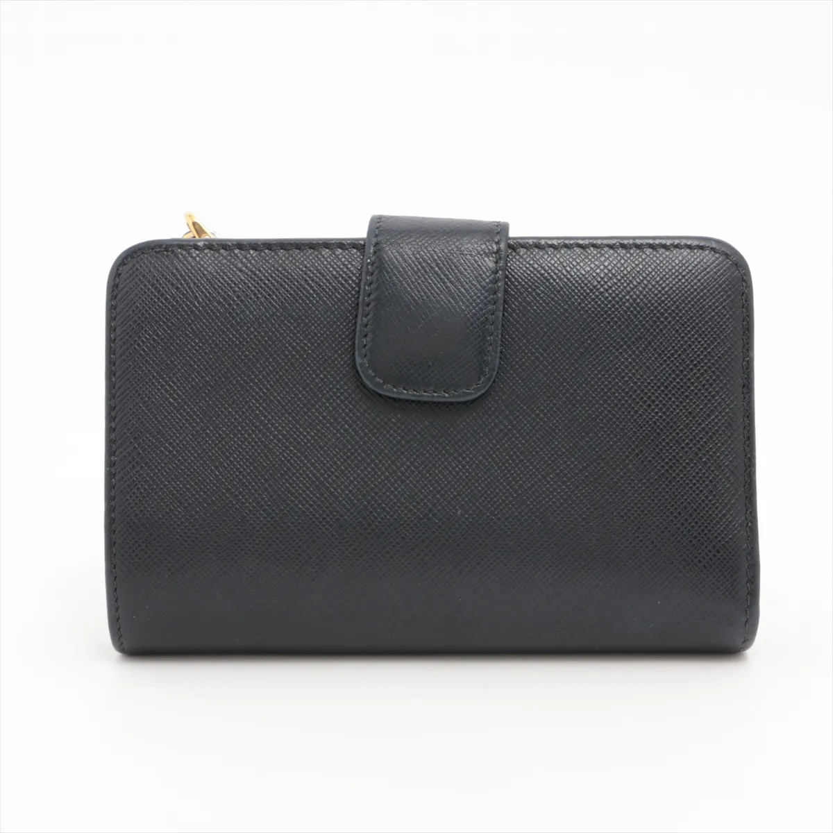 Saffiano Metal Leather Compact Wallet, Black x Red — view 2